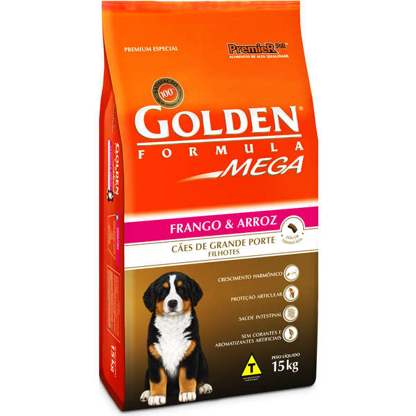 Ração Premier Golden Mega Cães Filhotes Raças Grandes Frango e Arroz 15 kg Pet Ponte Rasa